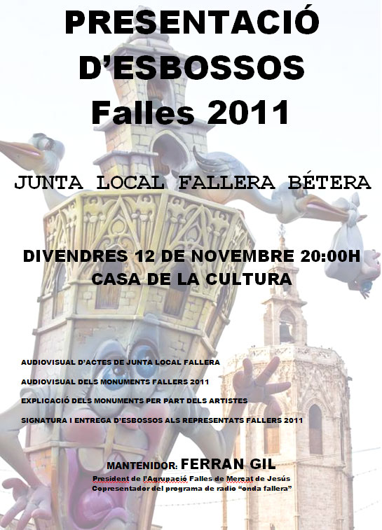 Presentación de Bocetos Fallas 2011 Junta Local Fallera de Betera