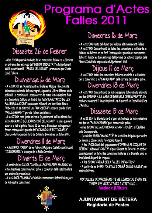 Programa d'actes Falles 2011 JUNTA LOCAL FALLERA DE BETERA