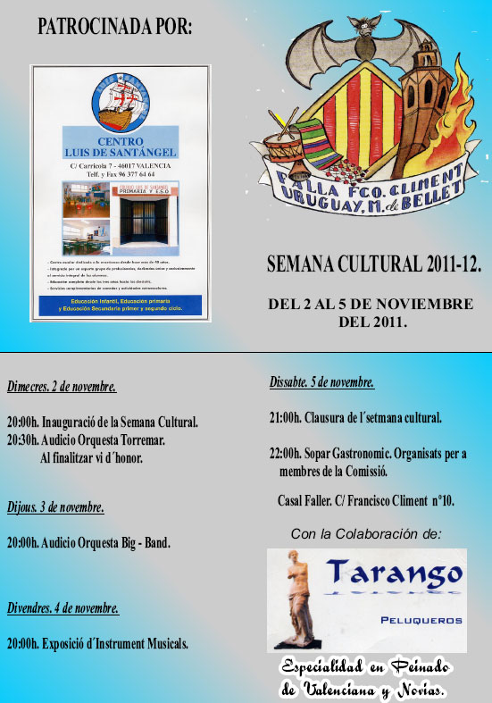 Semana cultural Falla Francisco Climent-Uruguay del 2 al 5 de Noviembre
